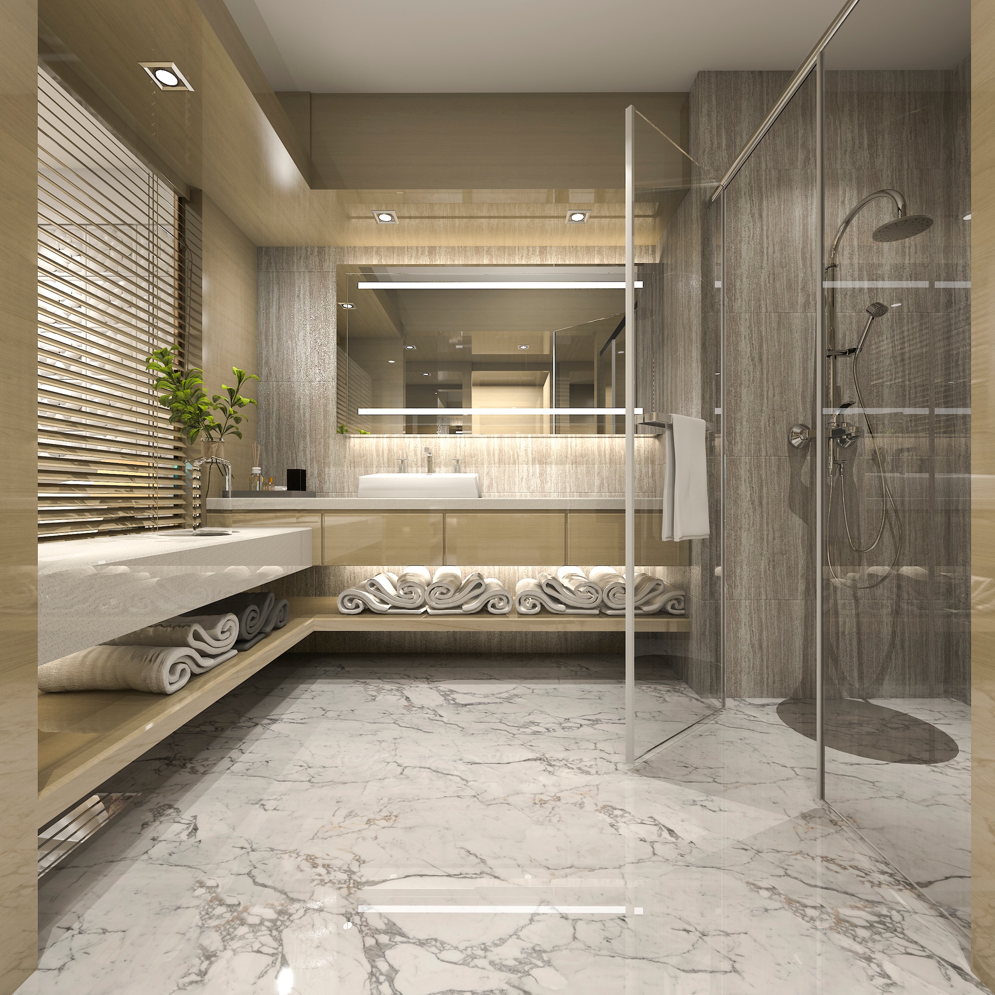 3d rendering modern luxury wood bathroom in suite hotel