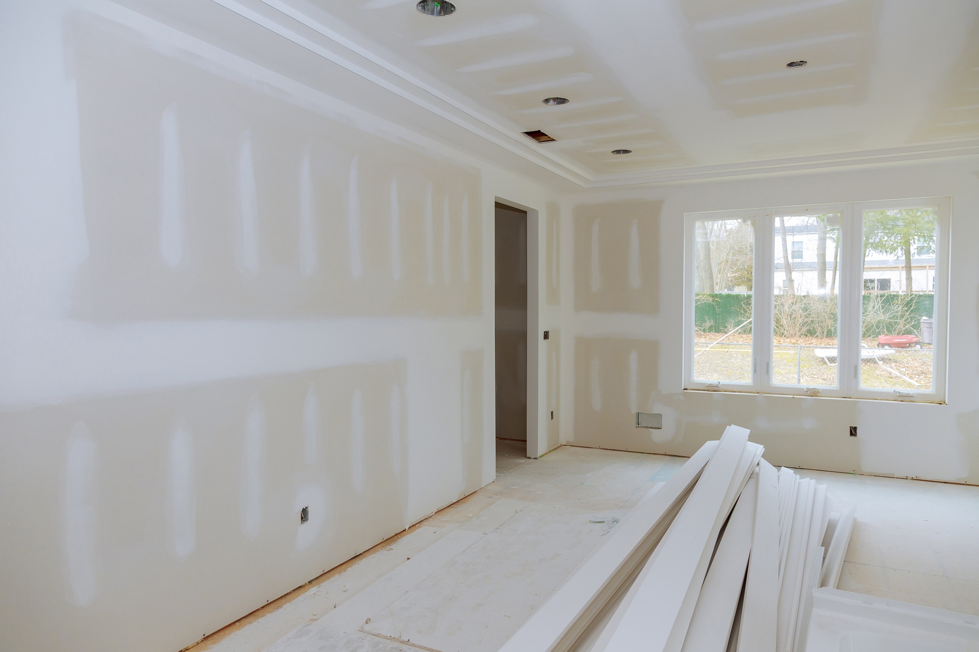 Construction building industry new home construction interior drywall and finish details Light white