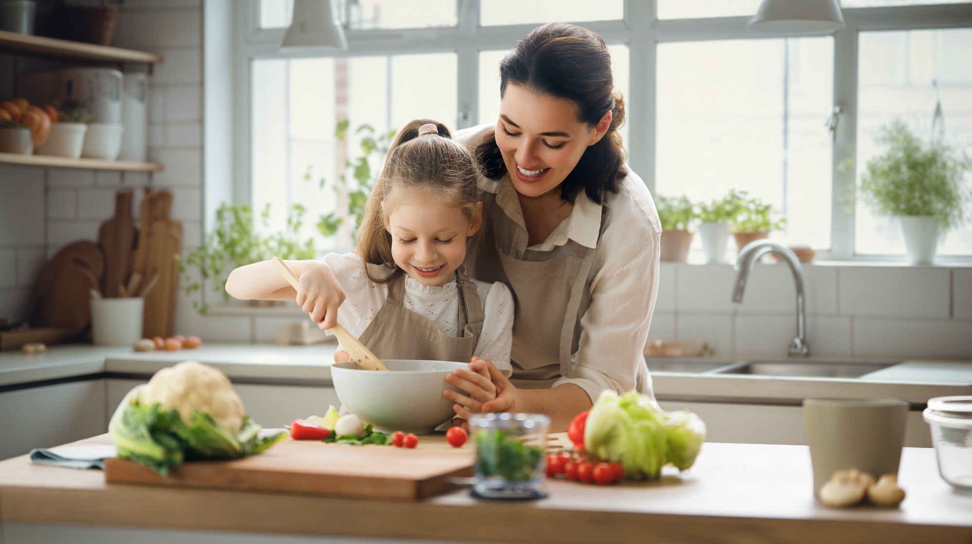 Happy family in the kitchen.