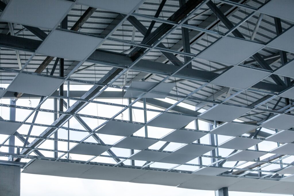 Horizontal shot of construction of the suspended ceiling
