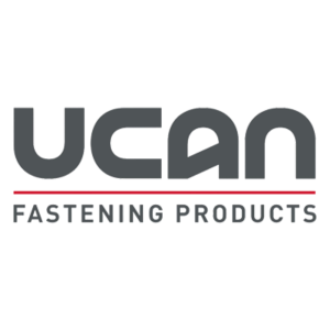 UCAN Fastening Products logo with bold, dark gray "UCAN" text above a red horizontal line, and lighter gray text "FASTENING PRODUCTS" beneath the line.